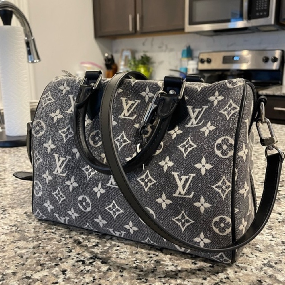 Louis Vuitton Gray and Black Monogram Satchel